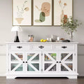 TROPOW 63 White Farmhouse Sideboard Buffet Cabinet C Storage Cupboard with Charging Station, 3 Drawers & 4 Mesh Doors for Living Room/Kitchen