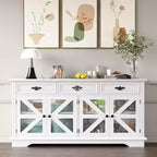 TROPOW 63 White Farmhouse Sideboard Buffet Cabinet C Storage Cupboard with Charging Station, 3 Drawers & 4 Mesh Doors for Living Room/Kitchen