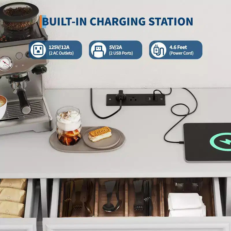 63 Meuble buffet de ferme blanc avec station de charge