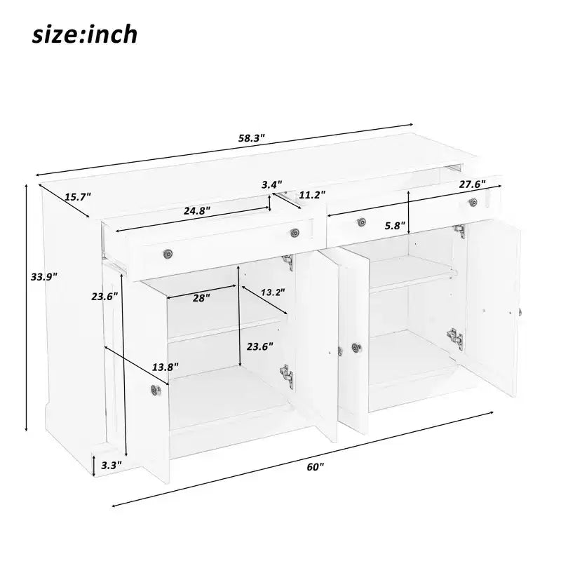 Bahut élégant avec 4 portes et 2 tiroirs