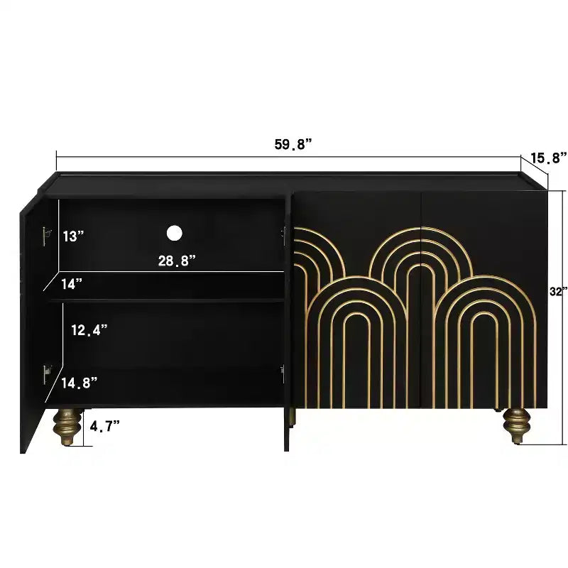 Meuble buffet élégant à 4 portes et 4 étagères