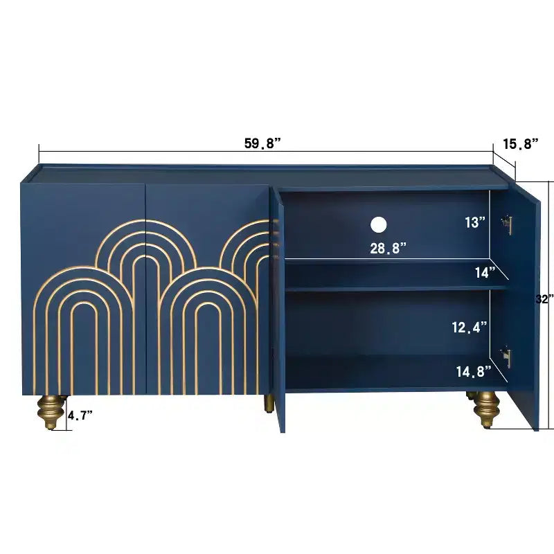 Meuble buffet élégant à 4 portes et 4 étagères