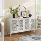 Bahut de 152 cm avec sculptures florales, 4 portes et 2 étagères