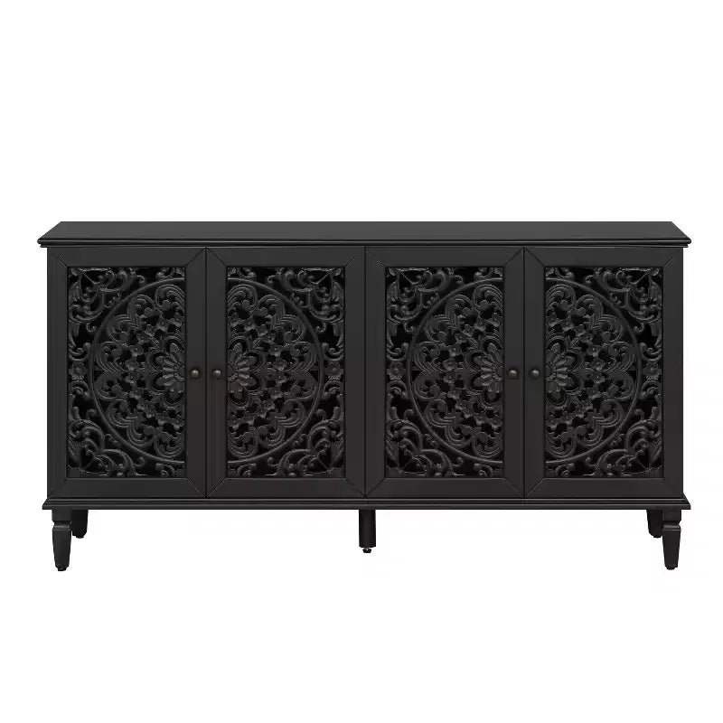Bahut de 152 cm avec sculptures florales, 4 portes et 2 étagères