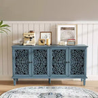 Okak 60in Sideboard Cabinet with Floral Carvings, Bufft Cabinet with 4 Door and 2 Shelf, Storage Cabinet for Living Room, Dining Room, Kitchen
