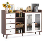 Buffet bahut de 140 cm, meuble de bar moderne avec portes en verre et 4 tiroirs, table console de cuisine en bois, meuble de rangement d'appoint