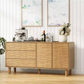 CuisinSmart 61'' Sideboard Buffet Cabinet, Mid Century Modern Storage Cabinet with 3 Drawers & 2 Doors, Undulating Groove Design, for Dining Room
