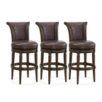ROME + OAK Runyan 31 Swivel Bar Stool, High Back Barstool in Dark Walnut Finish with Vintage Brown Vegan Leather Seat, Set of 3