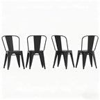 4 chaises en métal noir avec assise perforée et dossiers incurvés