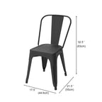 4 chaises en métal noir avec assise perforée et dossiers incurvés