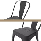 4 chaises en métal noir avec assise perforée et dossiers incurvés
