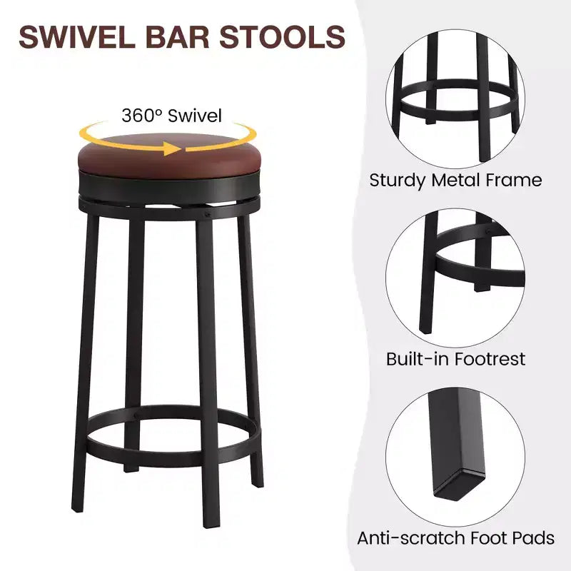 Tabouret de bar 24,4 po - Tabourets de comptoir pivotants ronds sans dossier