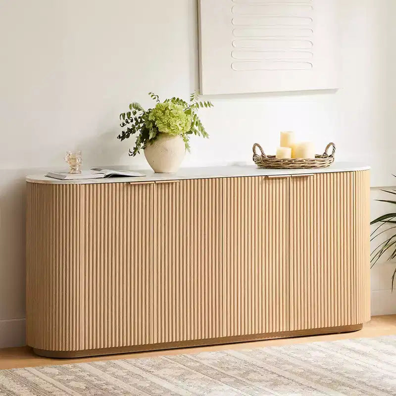 Buffet moderne de 70 pouces de large avec colonnes semi-cylindriques