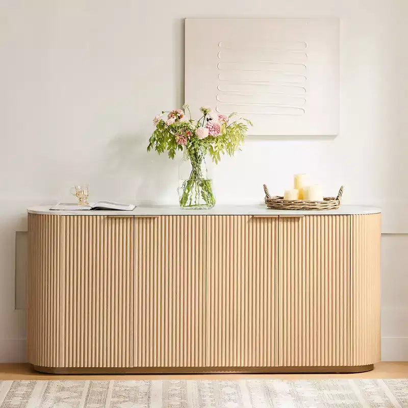 Buffet moderne de 70 pouces de large avec colonnes semi-cylindriques