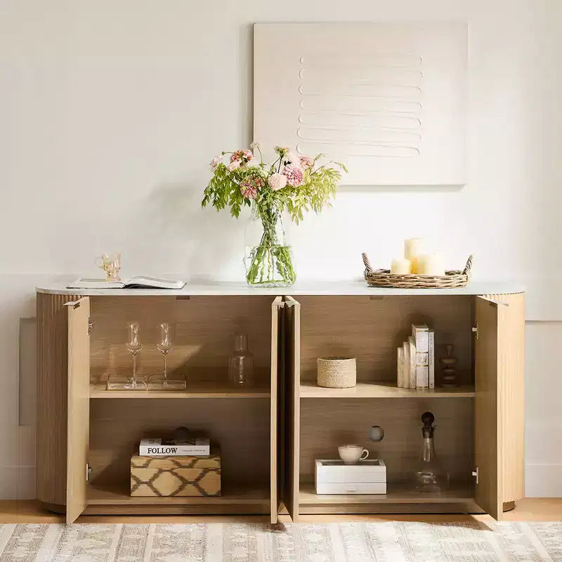 Buffet moderne de 70 pouces de large avec colonnes semi-cylindriques