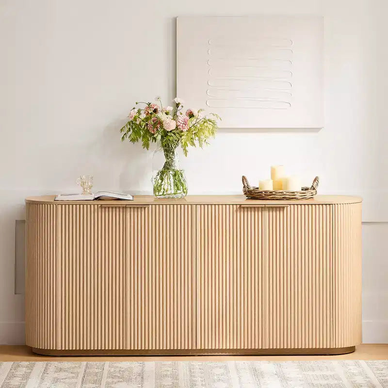 Buffet moderne de 70 pouces de large avec colonnes semi-cylindriques