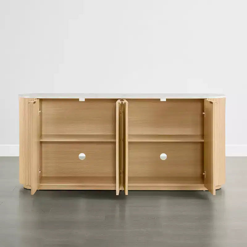 Buffet moderne de 70 pouces de large avec colonnes semi-cylindriques
