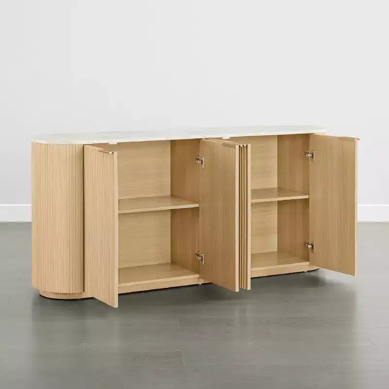 Buffet moderne de 70 pouces de large avec colonnes semi-cylindriques