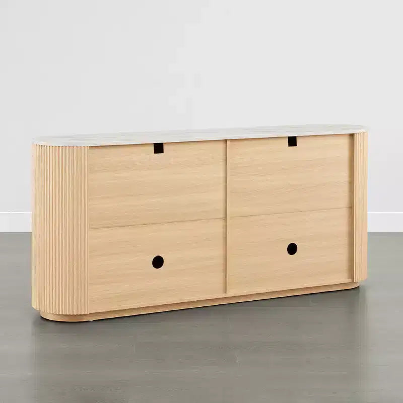 Buffet moderne de 70 pouces de large avec colonnes semi-cylindriques