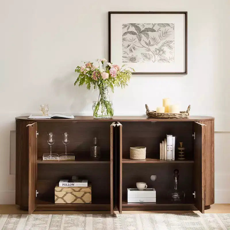 Buffet moderne de 70 pouces de large avec colonnes semi-cylindriques