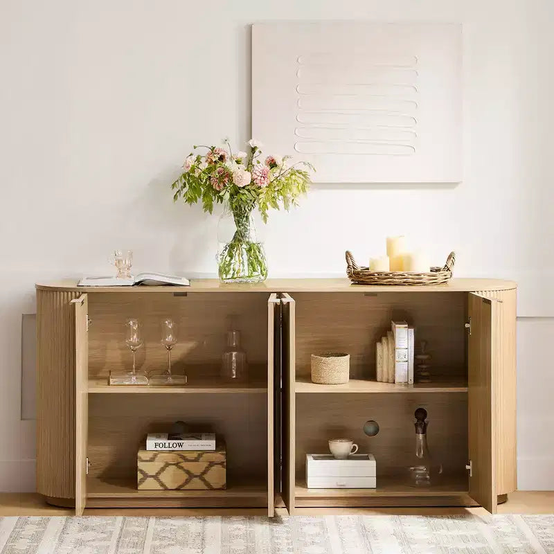 Buffet moderne de 70 pouces de large avec colonnes semi-cylindriques