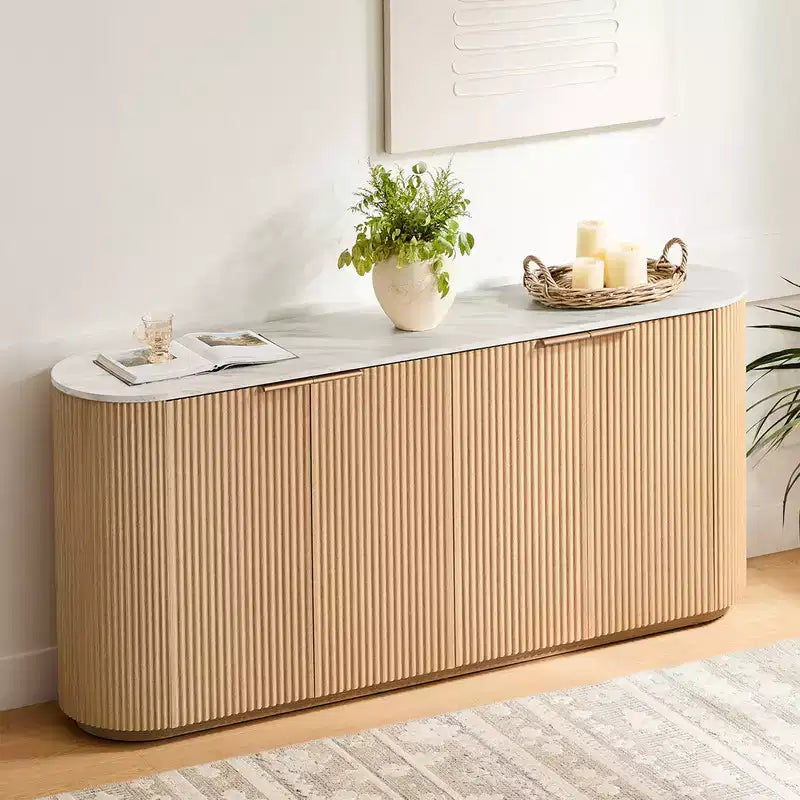 Buffet moderne de 70 pouces de large avec colonnes semi-cylindriques