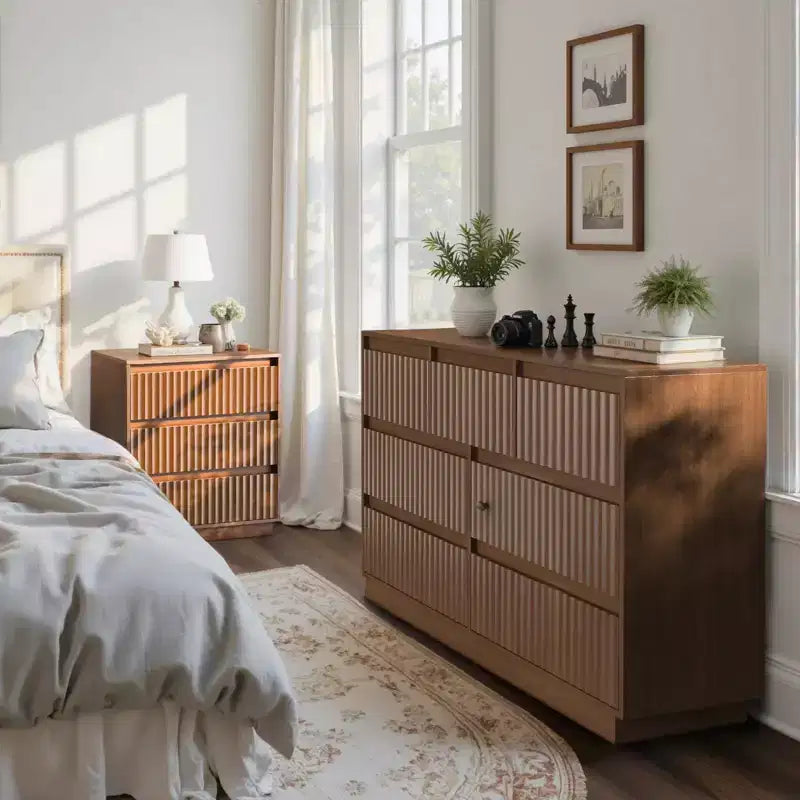 Commode à 3 tiroirs de 27,5 po de large avec panneau cannelé ondulé