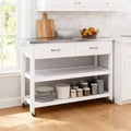 Homy Casa Modern Kitchen Island Cart with Stainless Steel Top, Drawers, Shelves and Wheels, for Kitchen or Dining Space, White