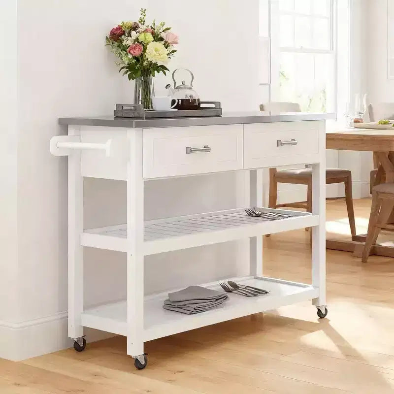 Chariot de cuisine moderne avec plateau en acier inoxydable
