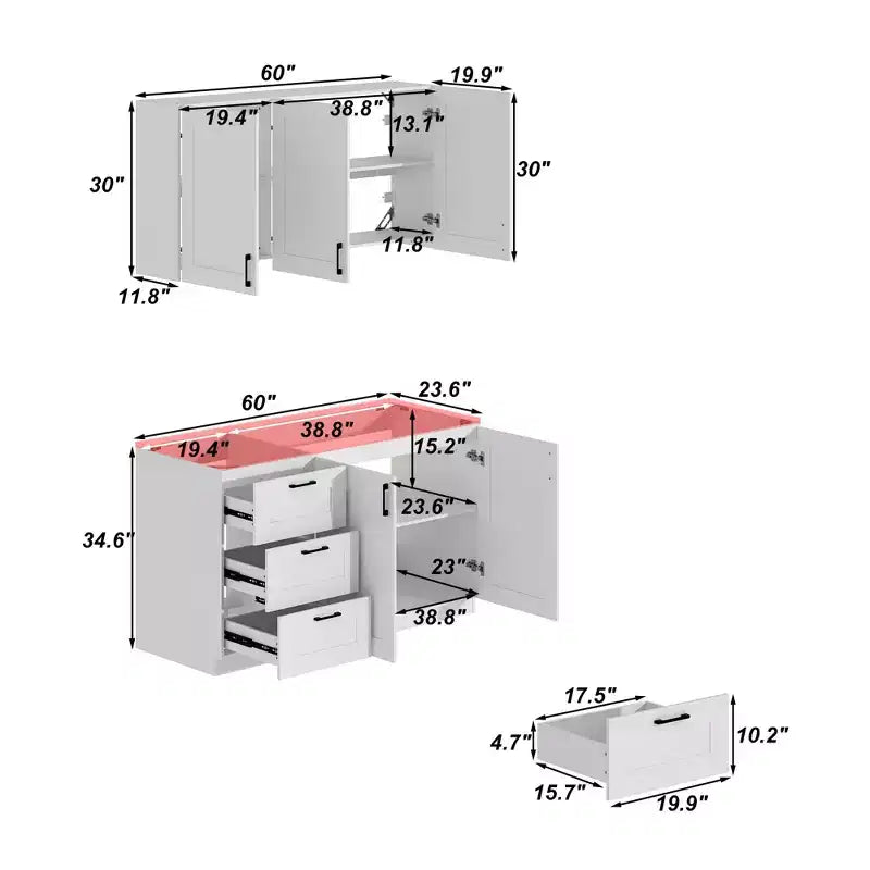 Meuble de cuisine blanc polyvalent, armoire murale, garde-manger
