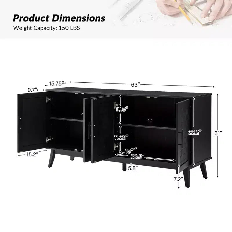 Buffet large Kay Modern 63 avec pieds réglables