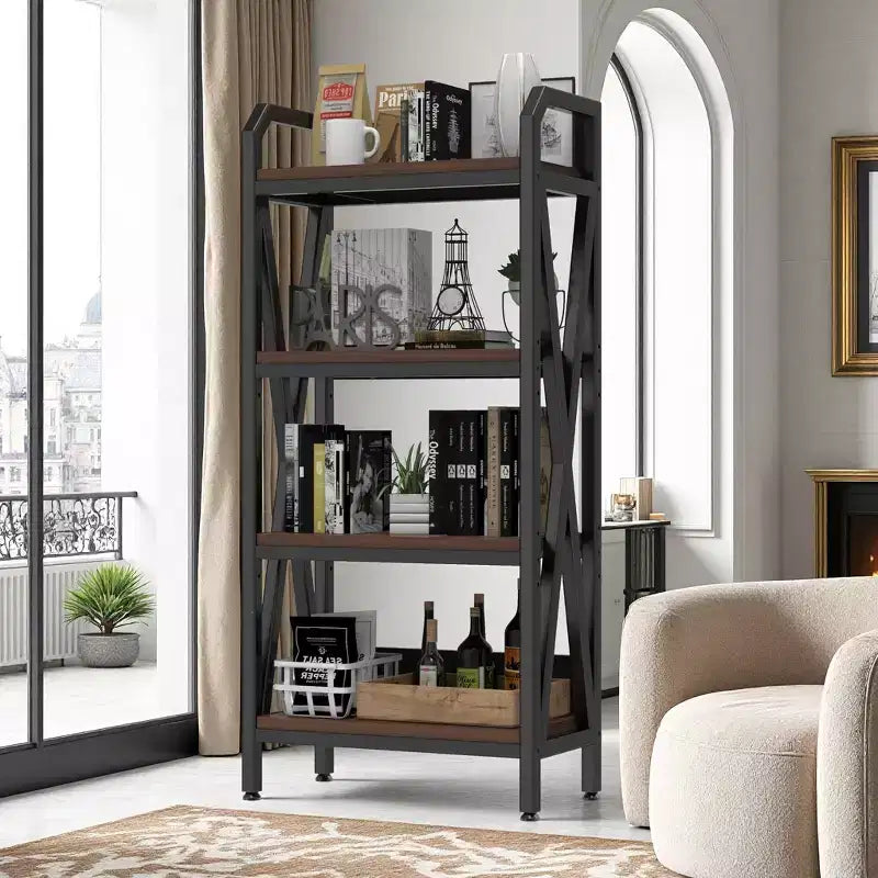 GDFStudio Delia Rustic 4-Tier Kitchen Cabinet with Adjustable Shelves