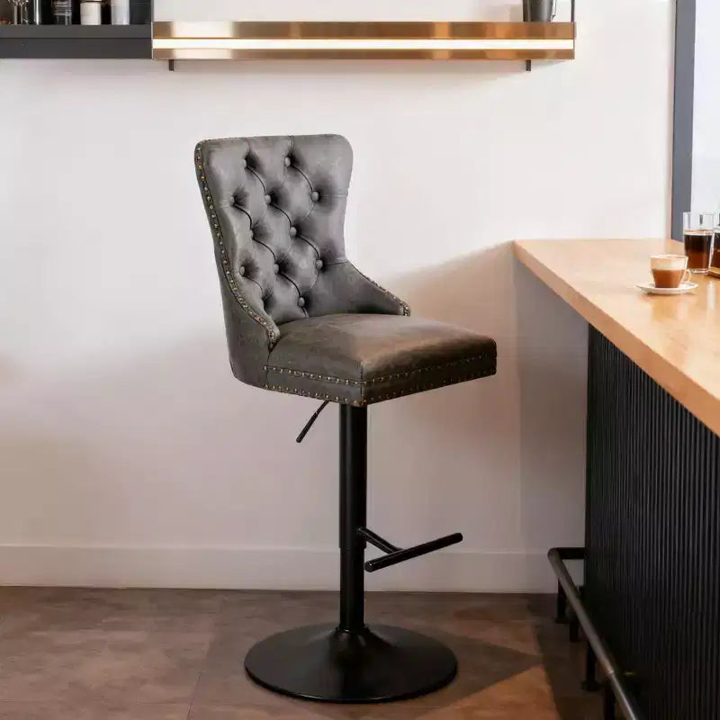 Homy Casa Set of 2 Adjustable Tufted Swivel Bar Stools with Footrests and Metal Base for Kitchen Island or Home Bar, Black