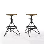 Crosley Set of 2 Kalen Adjustable Height Swivel Barstools Brown/Matte Black : Steel Frame, Industrial Farmhouse Style