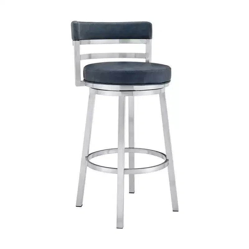 30" Madrid Counter Height Barstool: Brushed Stainless Steel, Swivel Seat, Armen Living