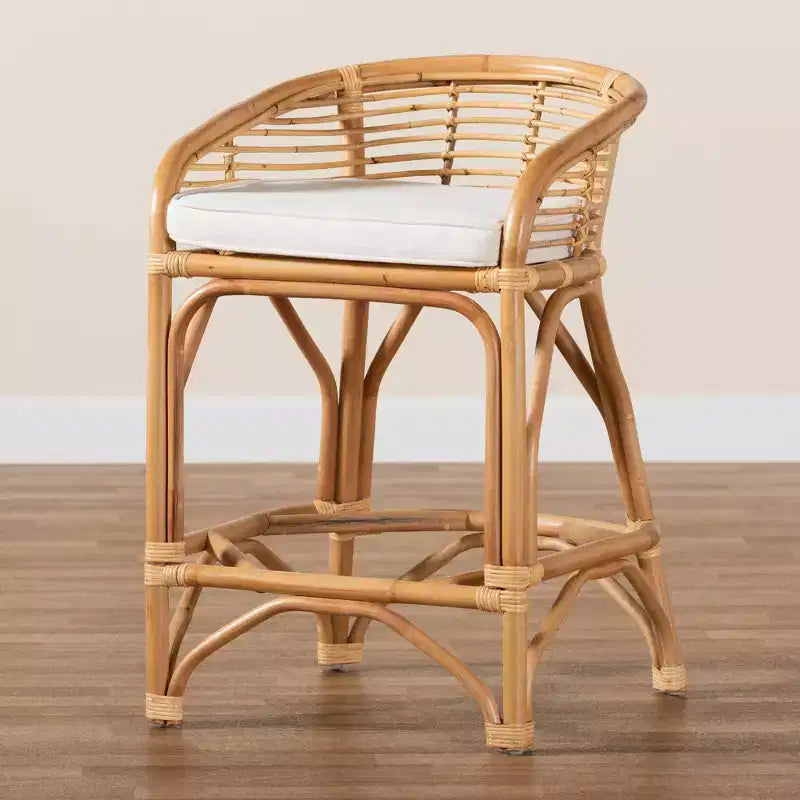 Tabouret de bar à hauteur de comptoir en tissu rose avec repose-pieds