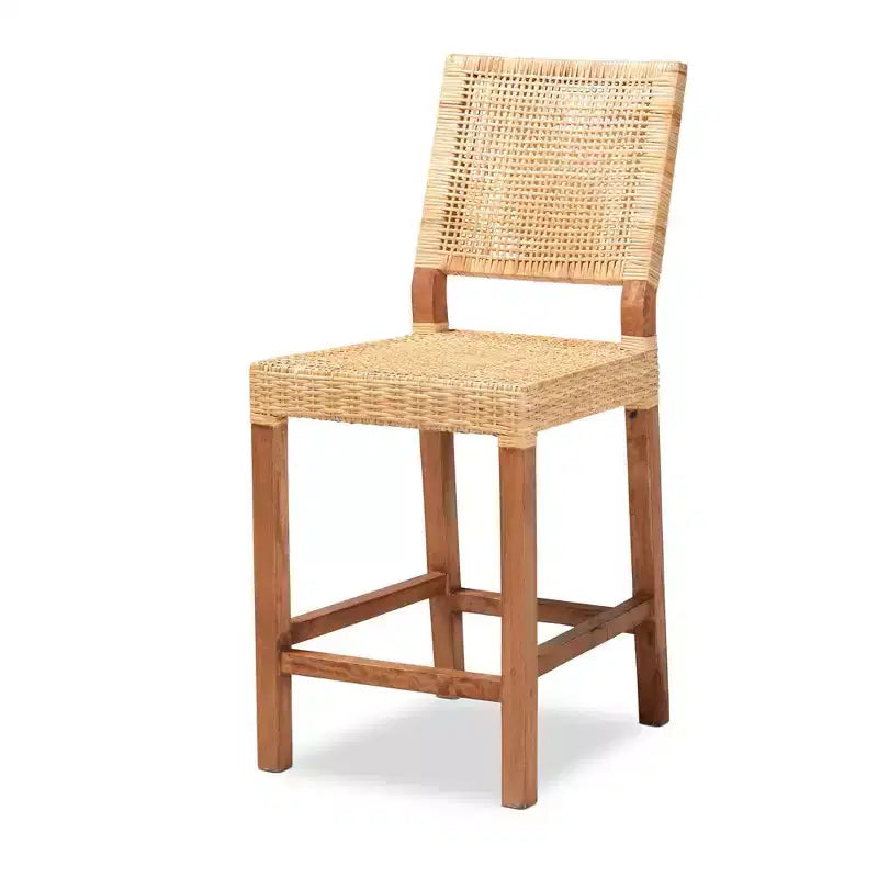 Lesia Rattan and Wood Counter Height Barstool Natural/Walnut - bali & pari: Mahogany Frame, No Assembly Required