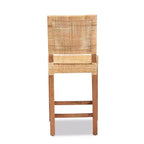 Tabouret de bar à hauteur de comptoir Lesia en rotin et bois, naturel/noyer