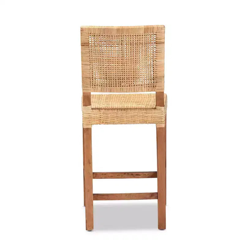 Tabouret de bar à hauteur de comptoir Lesia en rotin et bois, naturel/noyer