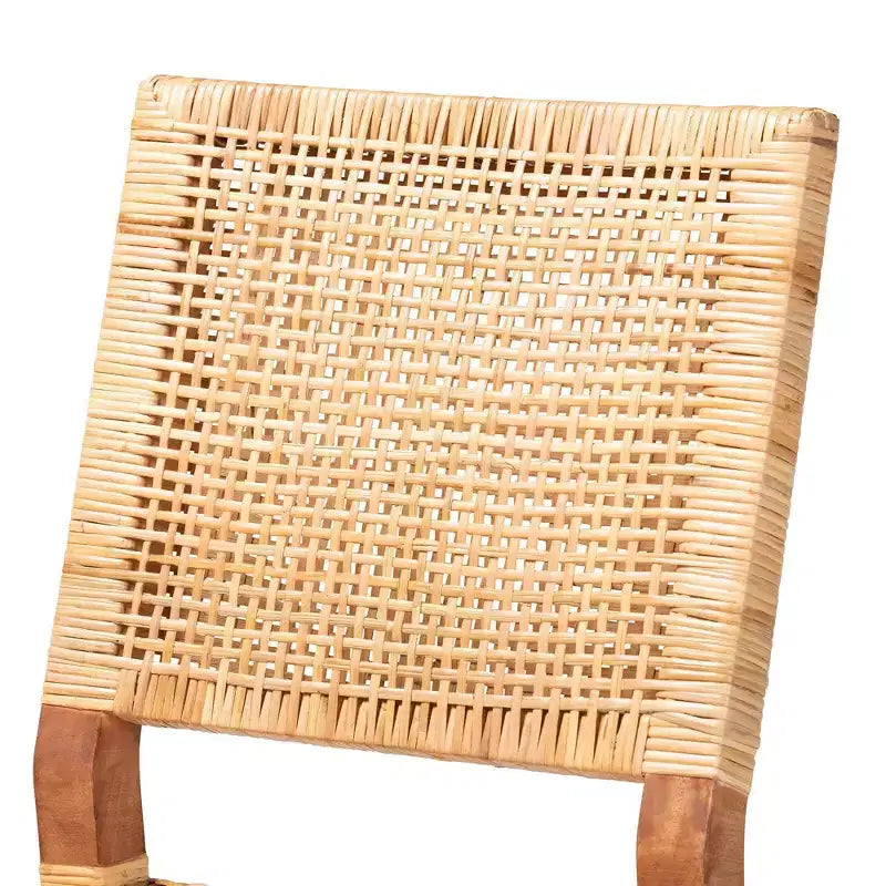 Tabouret de bar à hauteur de comptoir Lesia en rotin et bois, naturel/noyer