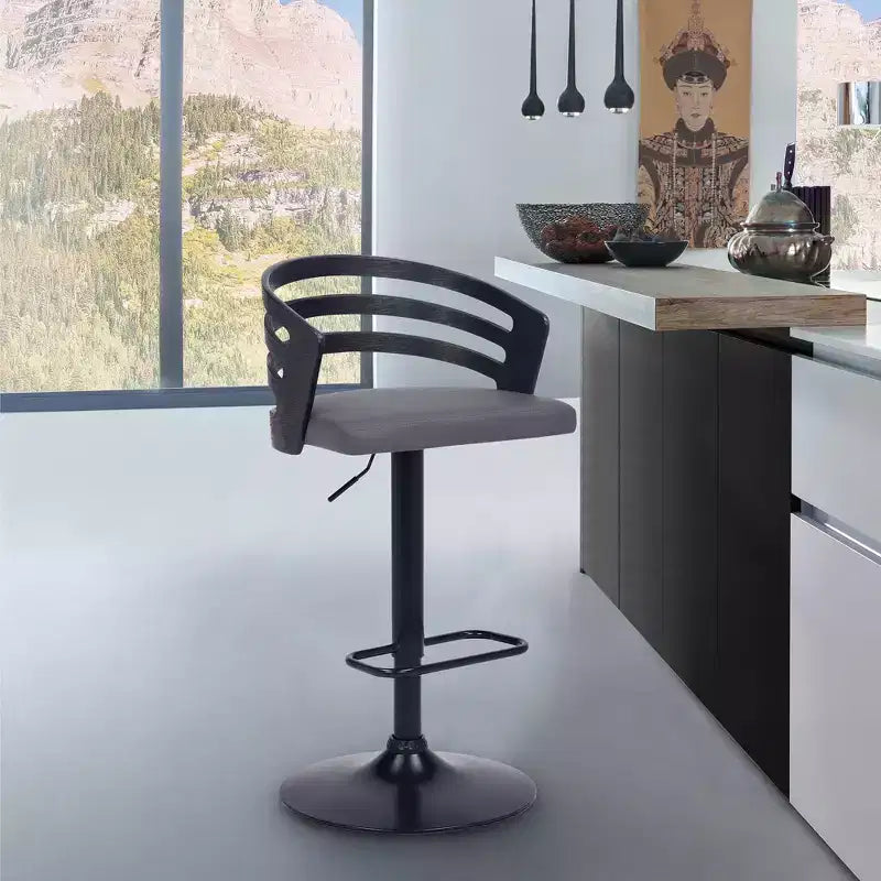 Tabouret de bar pivotant Adele en similicuir et métal, gris/noir