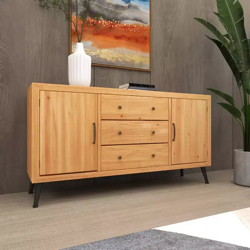 Buffet de ferme avec rangement, meuble de rangement en bois avec portes vitrées