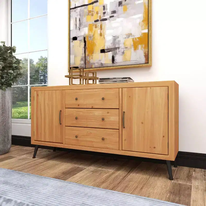 Buffet de ferme avec rangement, meuble de rangement en bois avec portes vitrées