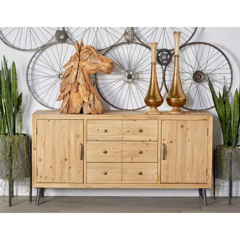 Buffet de ferme avec rangement, meuble de rangement en bois avec portes vitrées