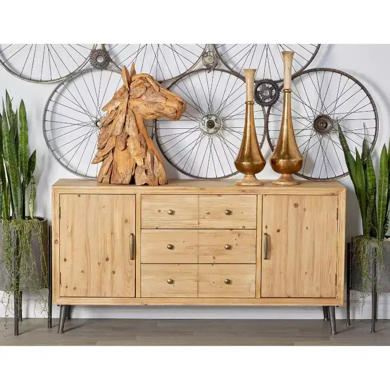 Buffet de ferme avec rangement, meuble de rangement en bois avec portes vitrées