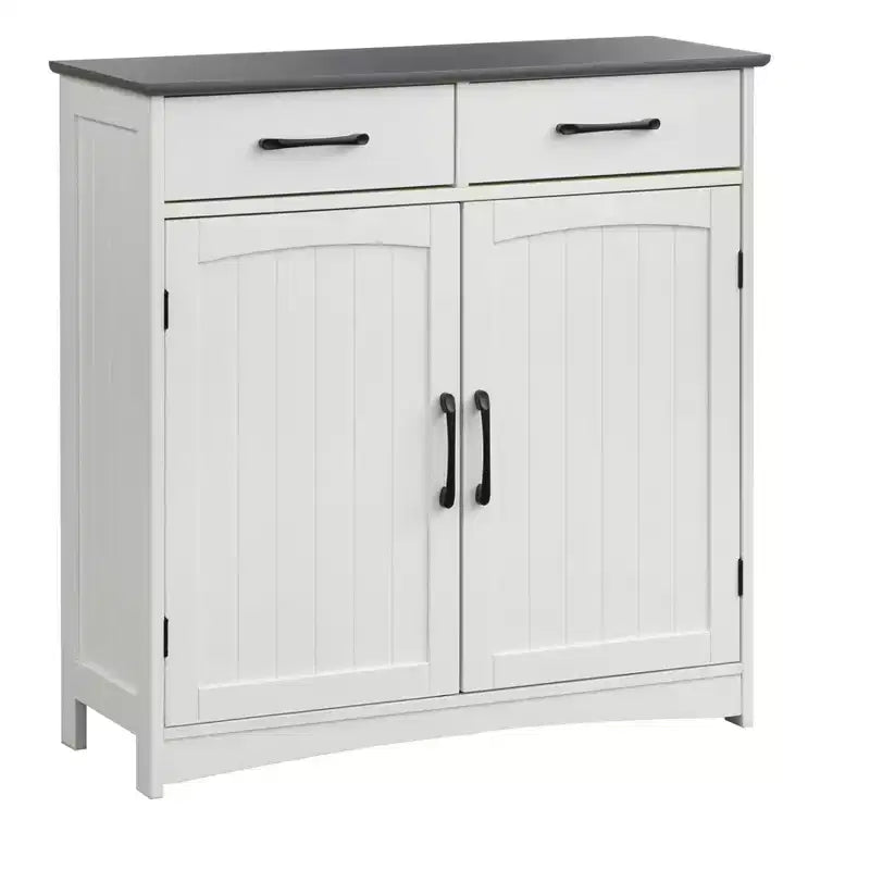 Buylateral 2 Door Dalton Modern Farmhouse Buffet Cabinet White/Charcoal Gray: Modern Farmhouse Style, Storage Server