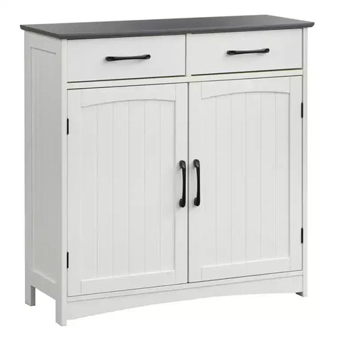 Buylateral 2 Door Dalton Modern Farmhouse Buffet Cabinet White/Charcoal Gray: Modern Farmhouse Style, Storage Server