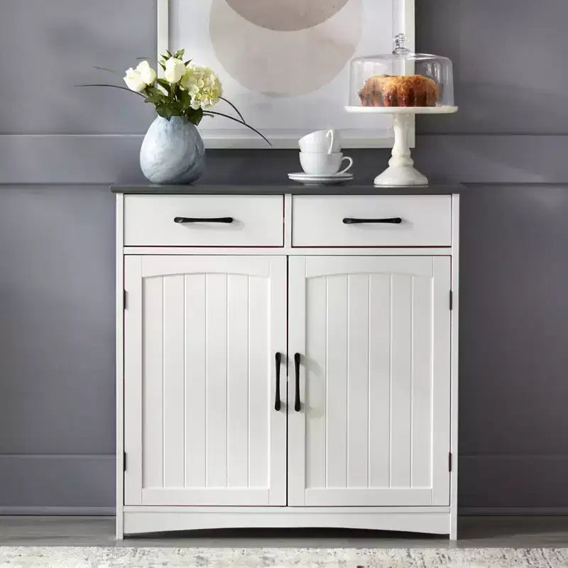 Meuble buffet 2 portes Dalton de style ferme moderne blanc/gris anthracite