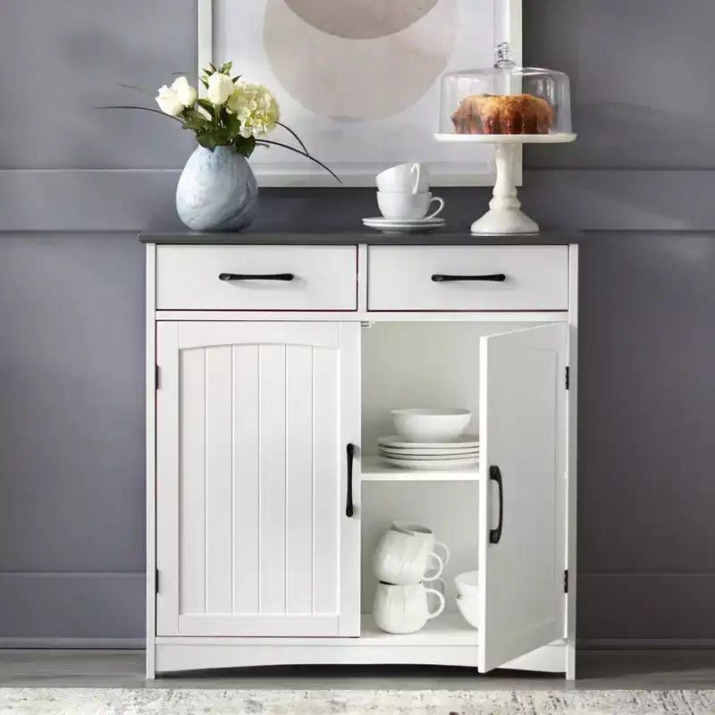 Meuble buffet 2 portes Dalton de style ferme moderne blanc/gris anthracite