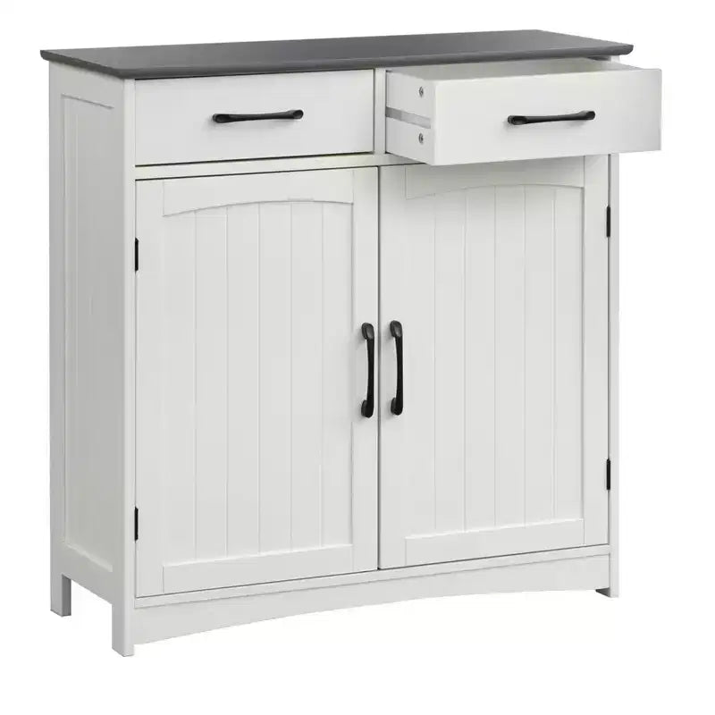 Meuble buffet 2 portes Dalton de style ferme moderne blanc/gris anthracite